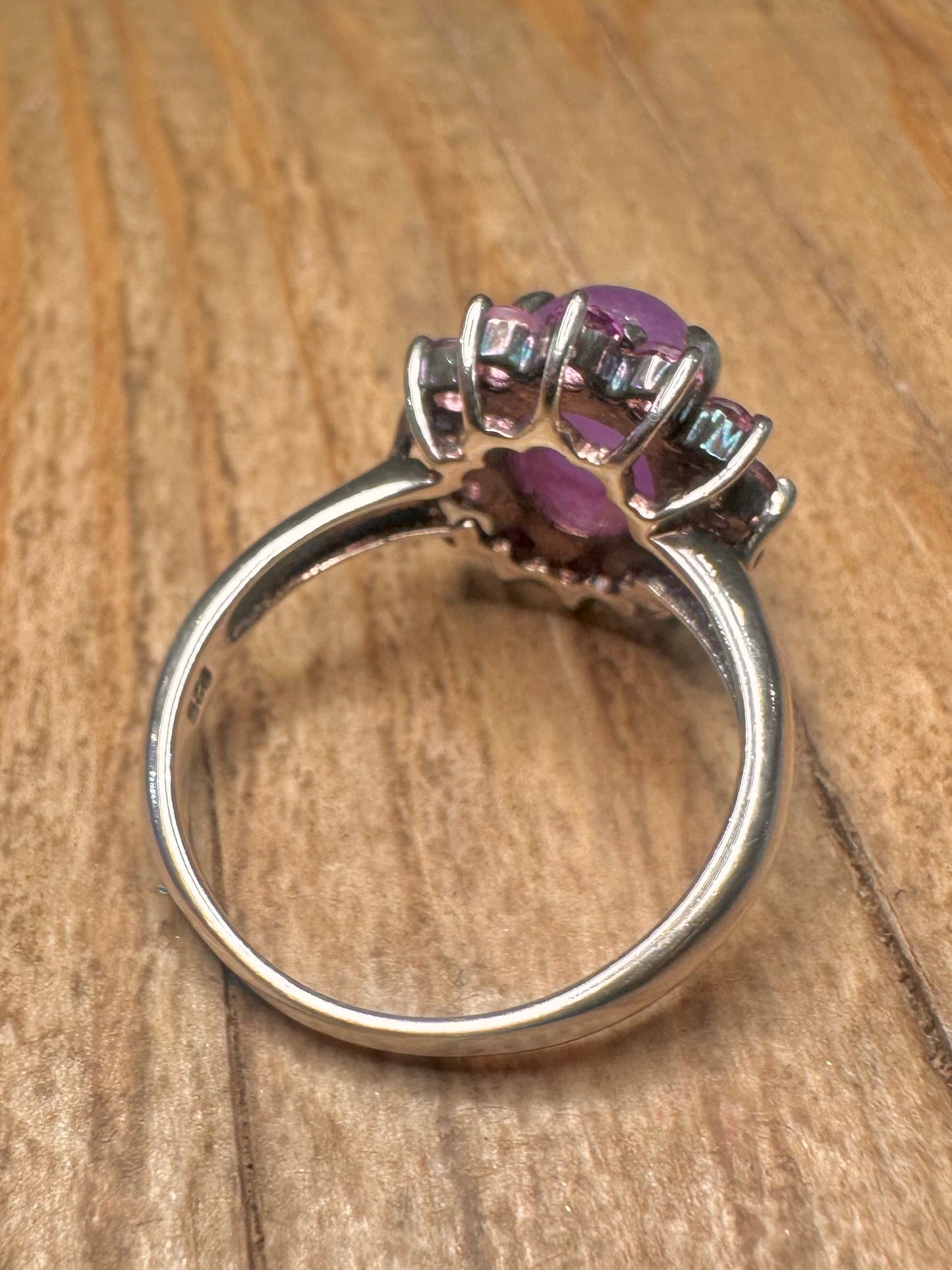 Modern Lavender Jadeite and Amethyst 925 Sterling Silver Size P1/2 Ring