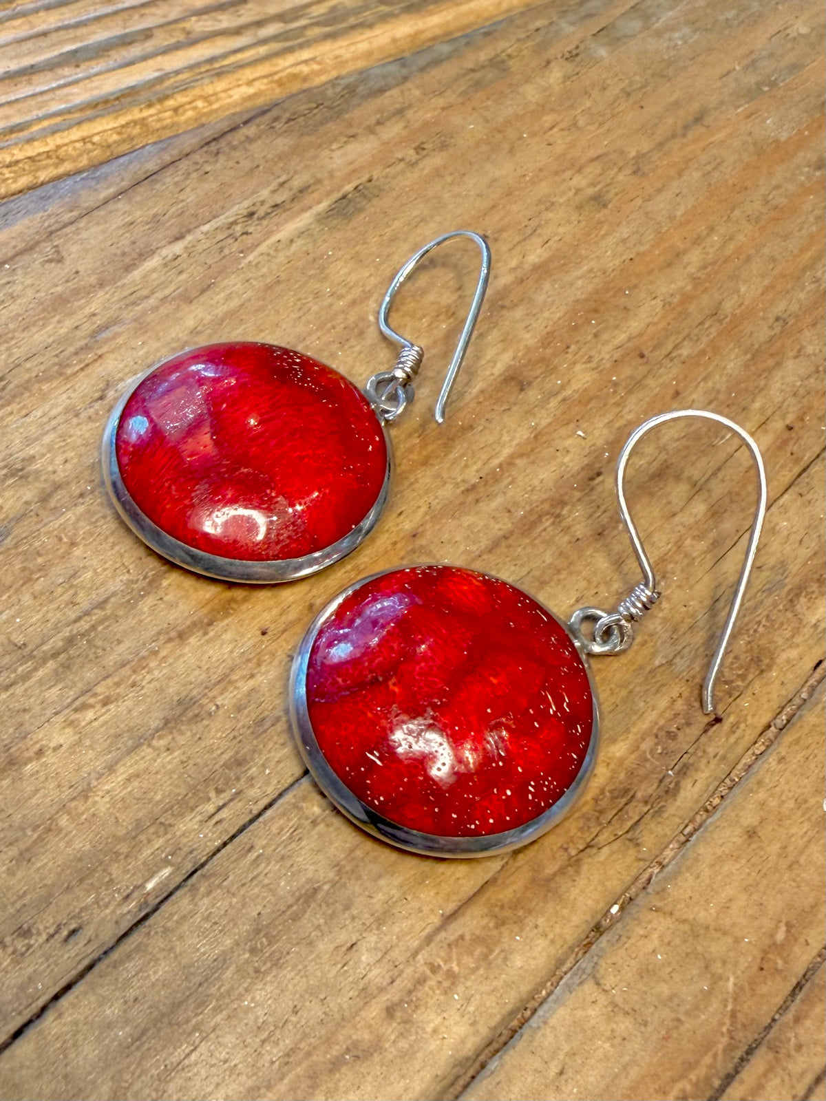Red Coral Circle 925 Sterling Silver Earrings