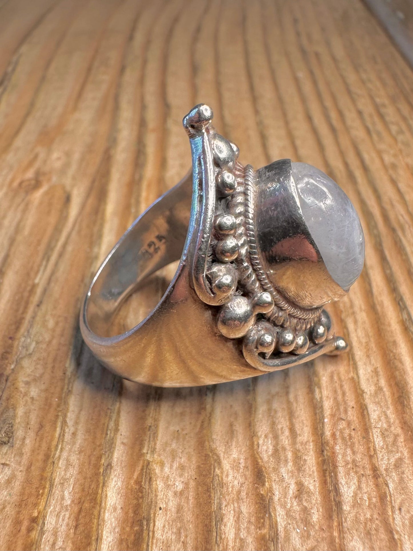 Moonstone Ornate Chunky 925 Sterling Silver Size R Ring
