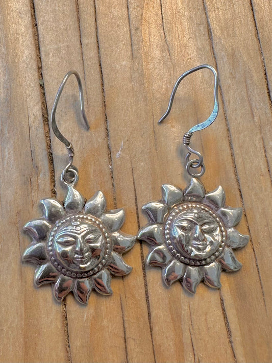 Vintage Sun Face 925 Silver Earrings