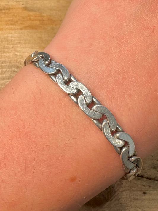 Vintage Unique Oval Curb Link 925 8 inch Necklace