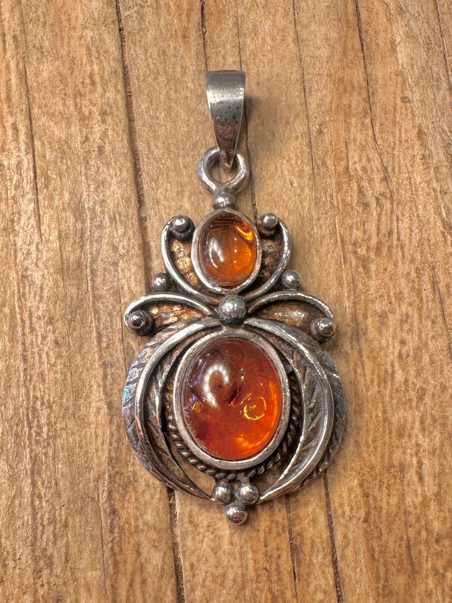 Vintage Blumen-Bernstein-Design 925 Sterling Silber Anhänger