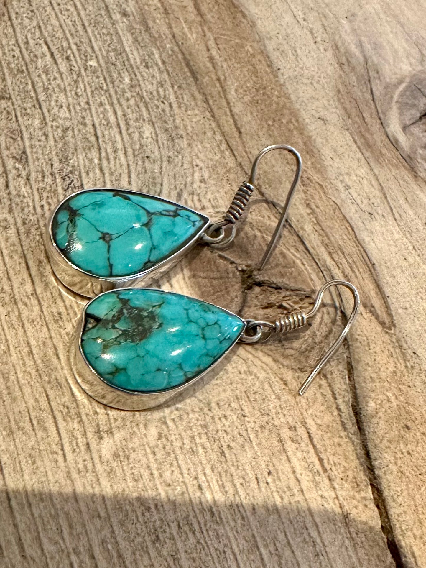 Vintage Handmade Raw Turquoise 925 Silver Earrings