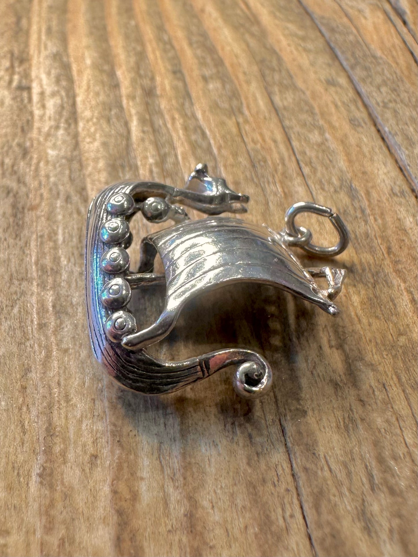 Wikinger Schiff Drachen 925 Sterlingsilber Charm Anhänger