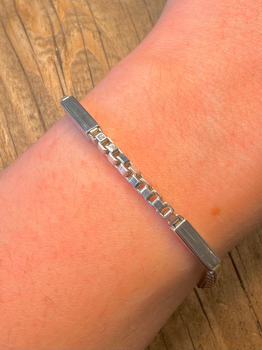 Box and Bar Chain 925 Sterling Silver 7.5 inch Bracelet