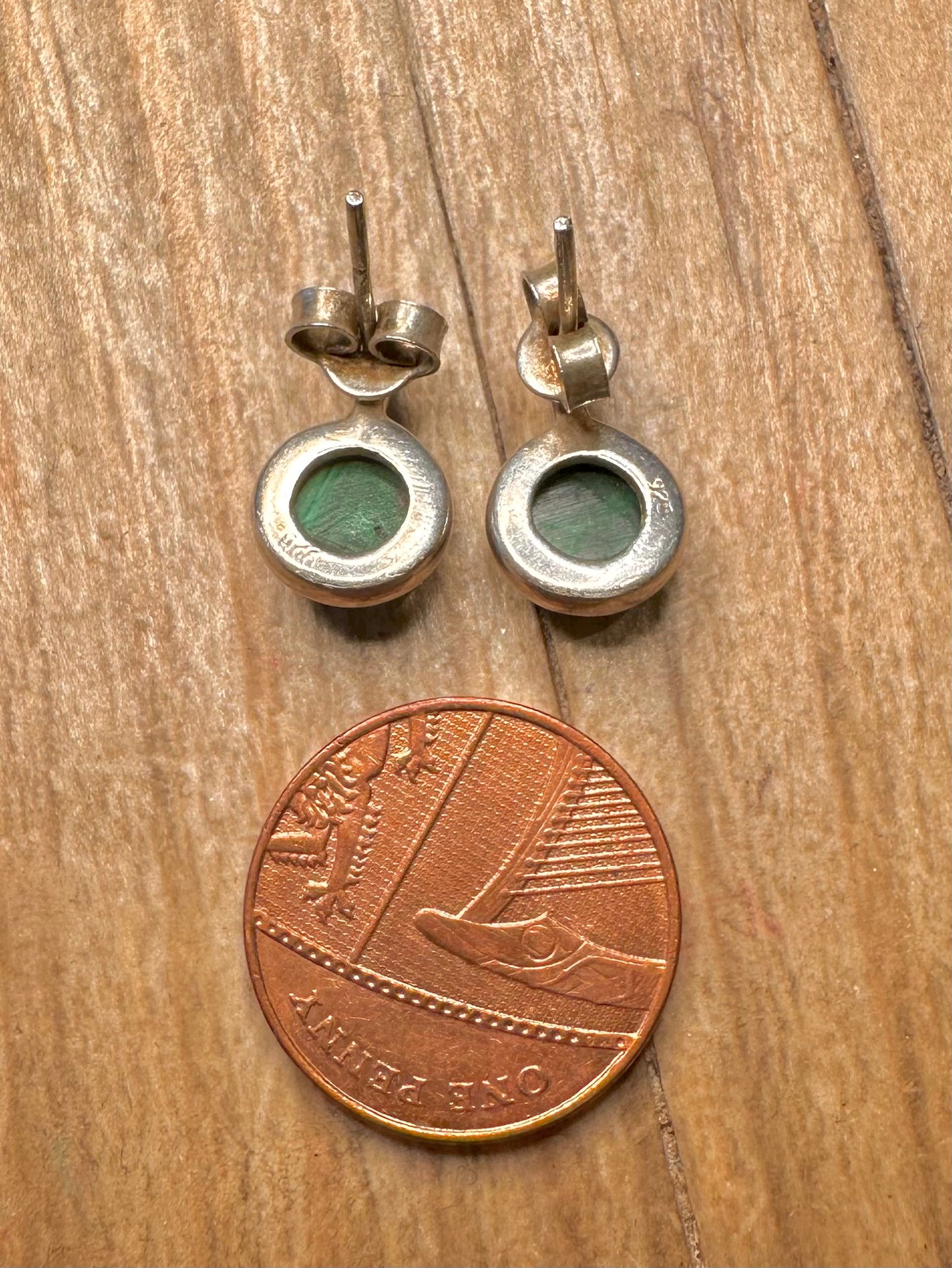 Abstract Malachite Stud 925 Sterling Silver Earrings