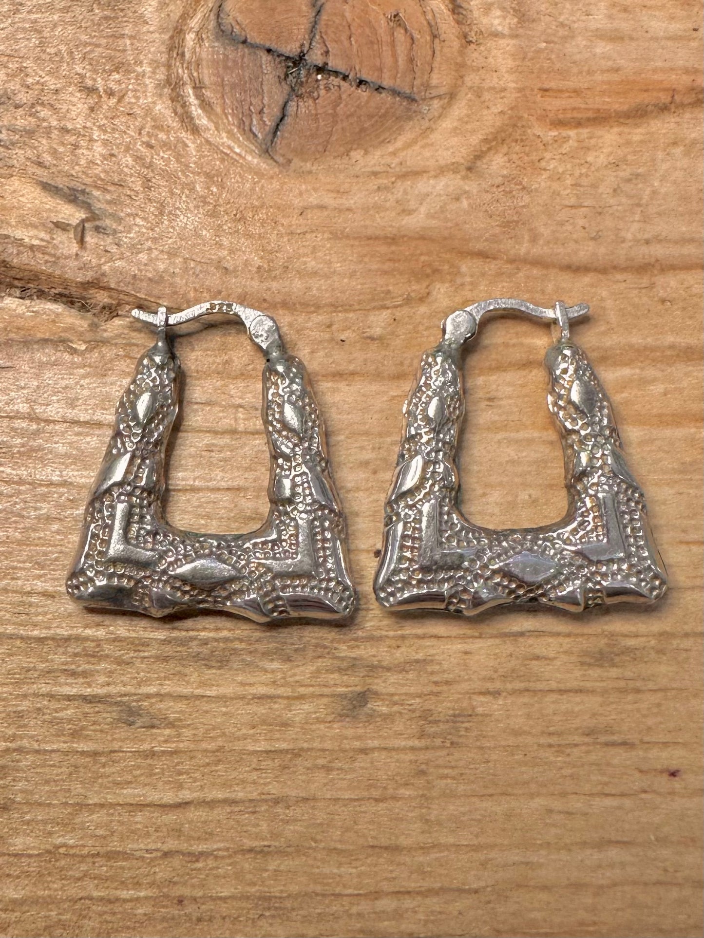 Vintage Geometric Handbag Creole Hoops 925 Silver Earrings