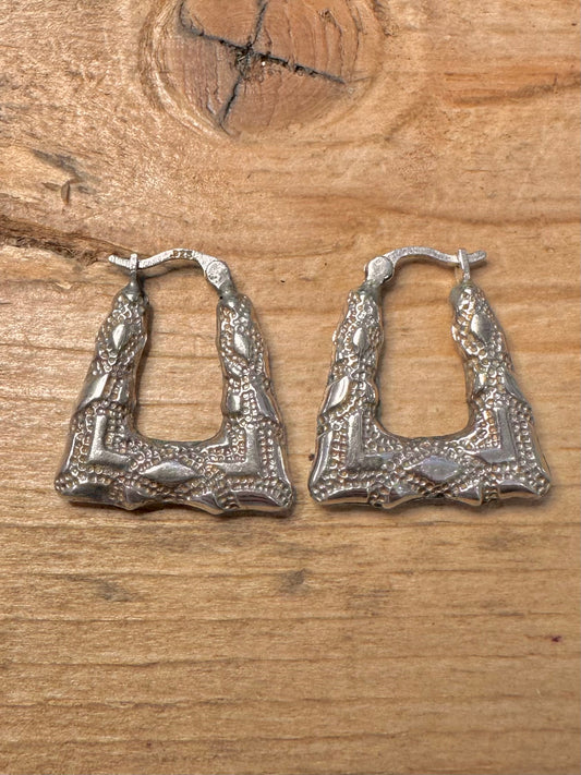 Vintage Geometric Handbag Creole Hoops 925 Silver Earrings