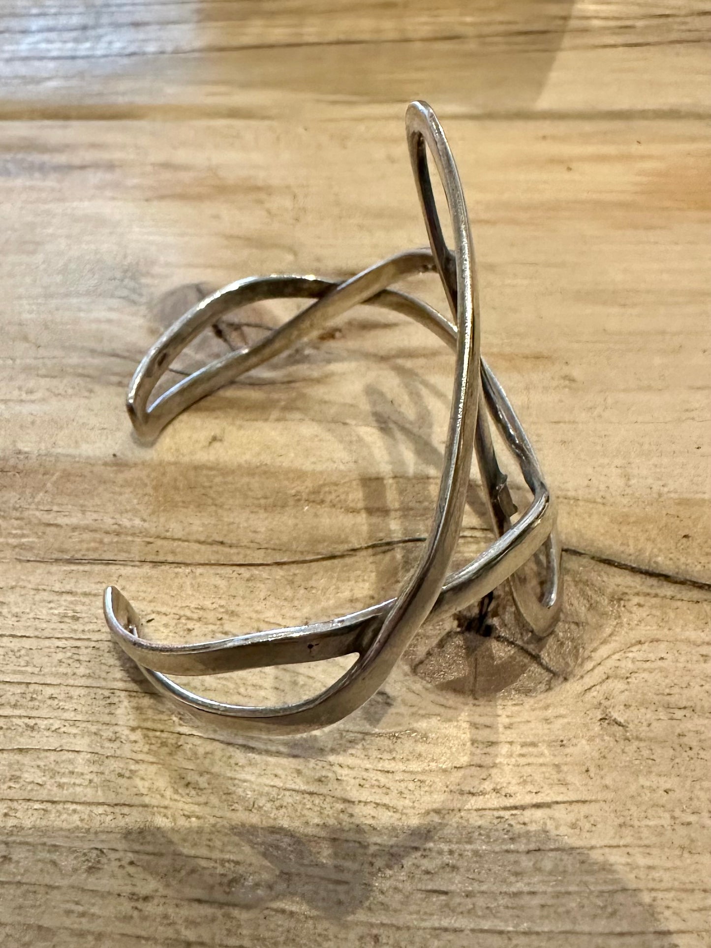 Abstract Large 925 Silver Cuff Bangle