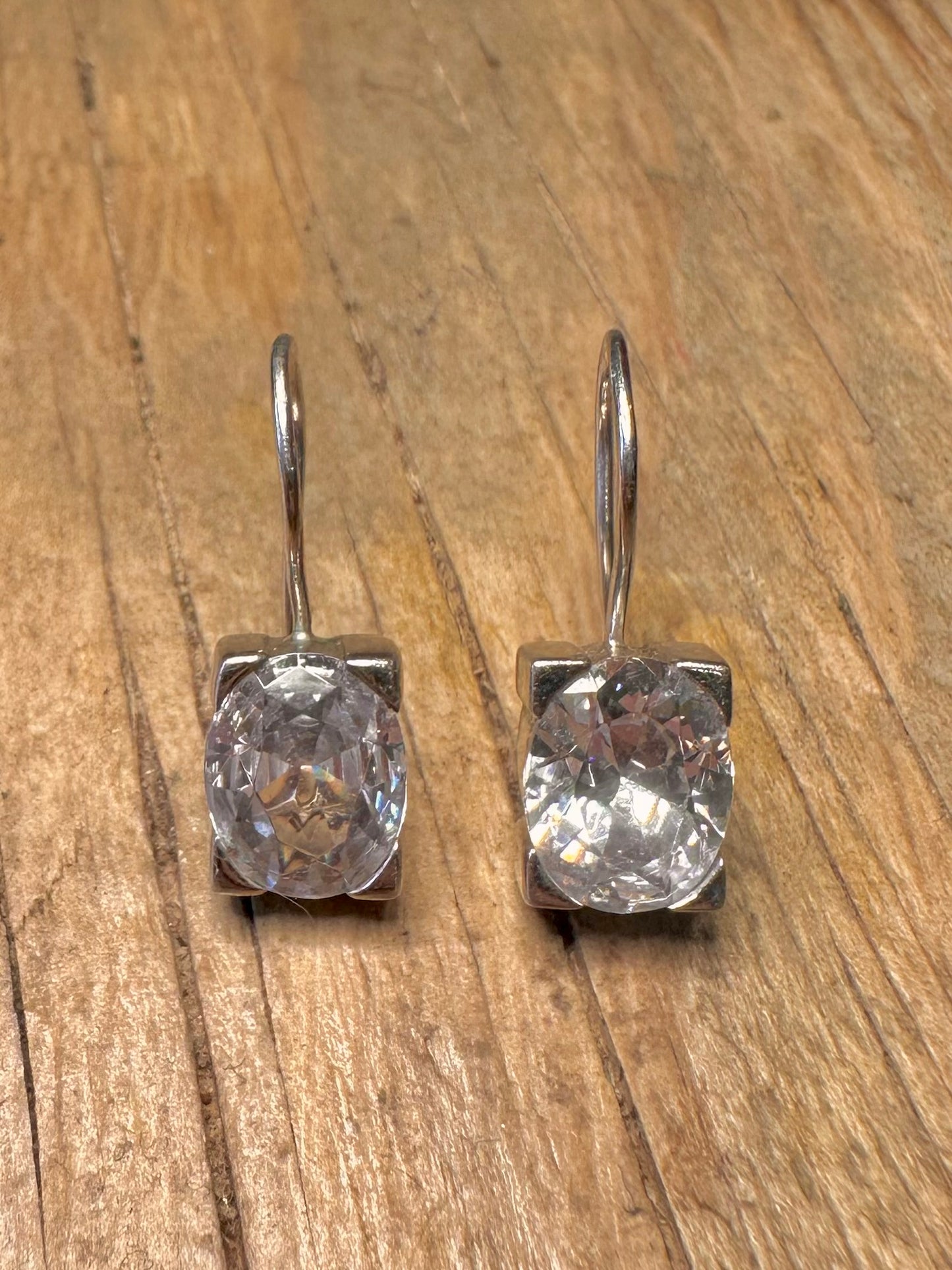 Modernist Oval Cut Cubic Zirconia 925 Sterling Silver Earrings