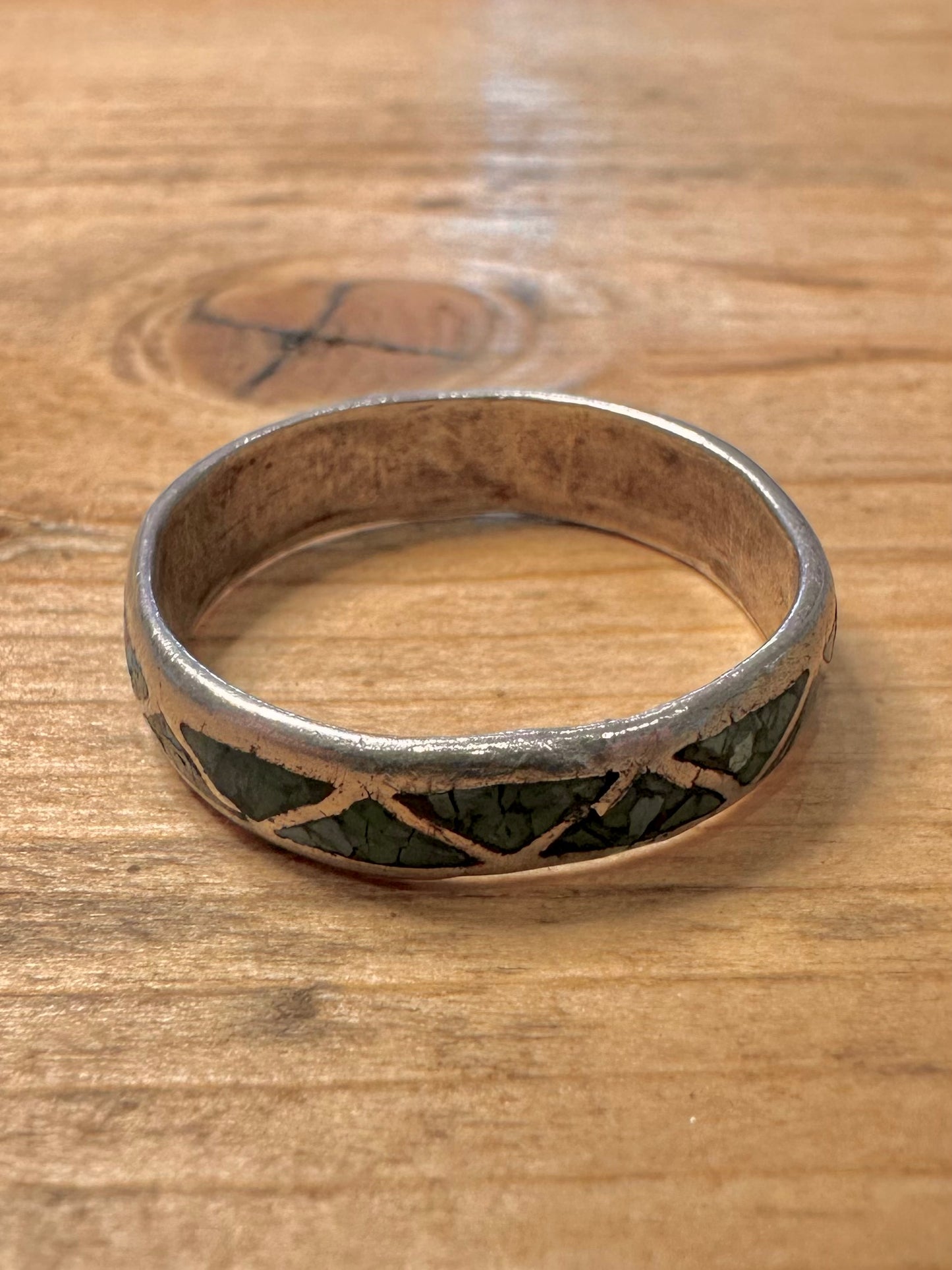 Vintage Turquoise Inlay 925 Silver Size X Ring