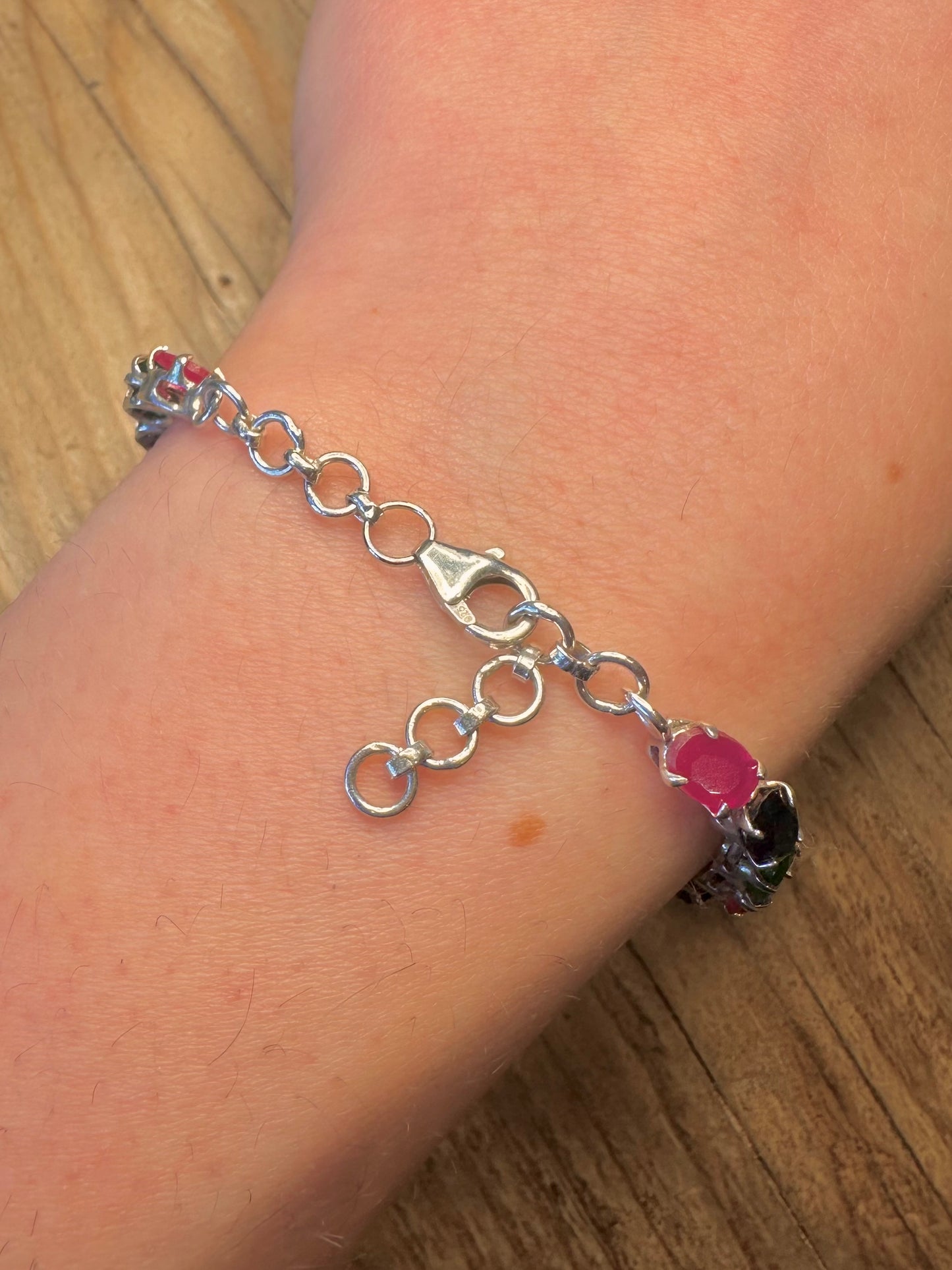 Modern Multi Gemstone Tennis 925 Sterling Silver 7.2 to 8.2 inch Bracelet