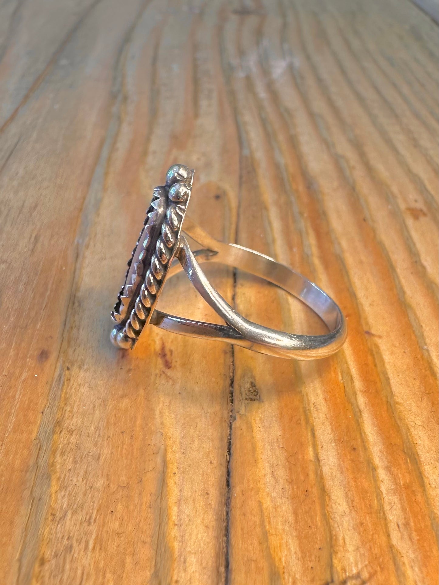 Navajo Pink Mother of Pearl Braided Rope Setting 925 Sterling Silver Maker D Size R Ring