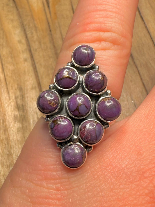 Vintage Purple Turquoise Cluster 925 Sterling Silver Size O1/2 Ring