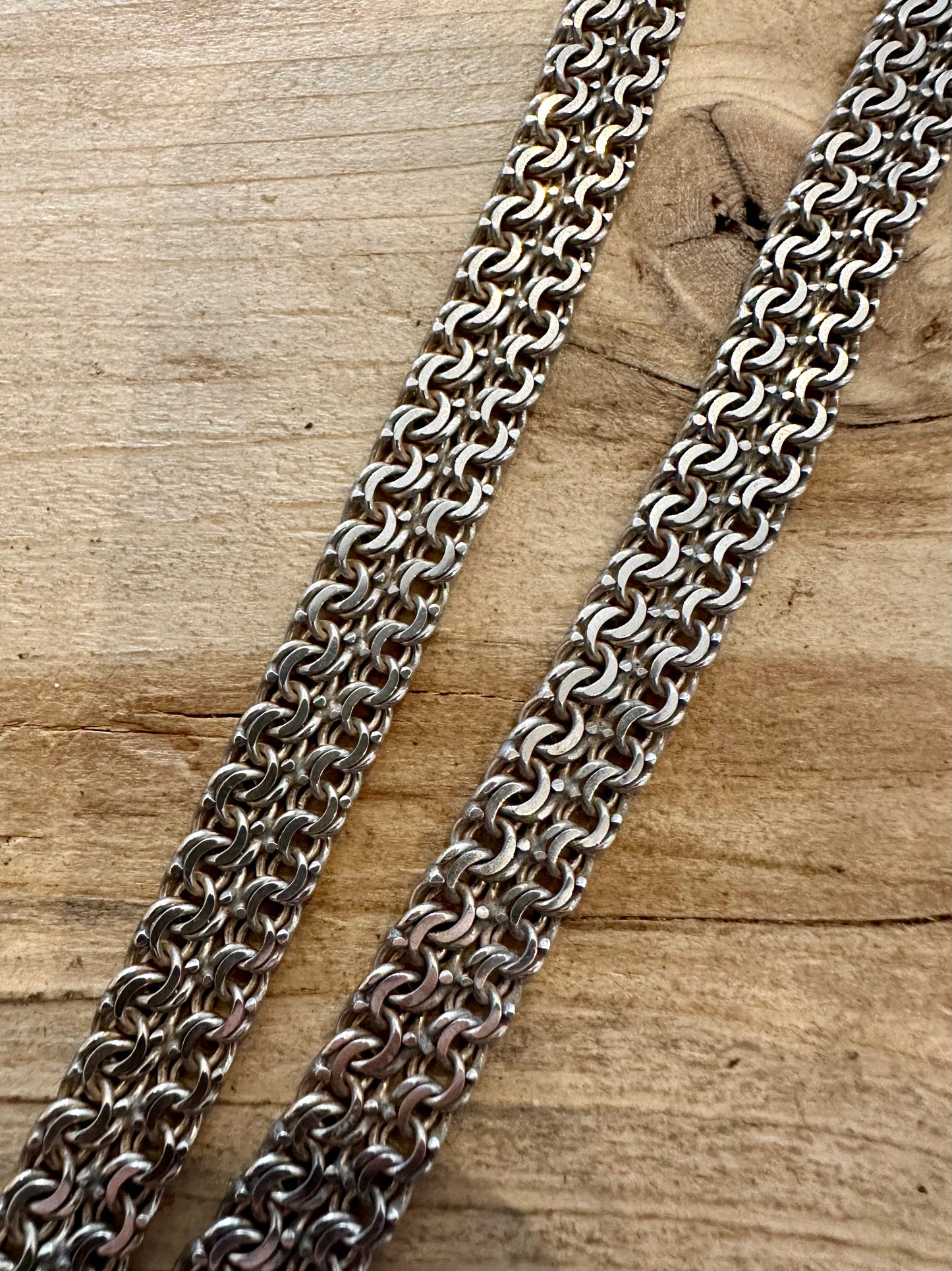 Vintage Unique Double Link Chain 925 Silver 15.5 to 17.5 inch Necklace