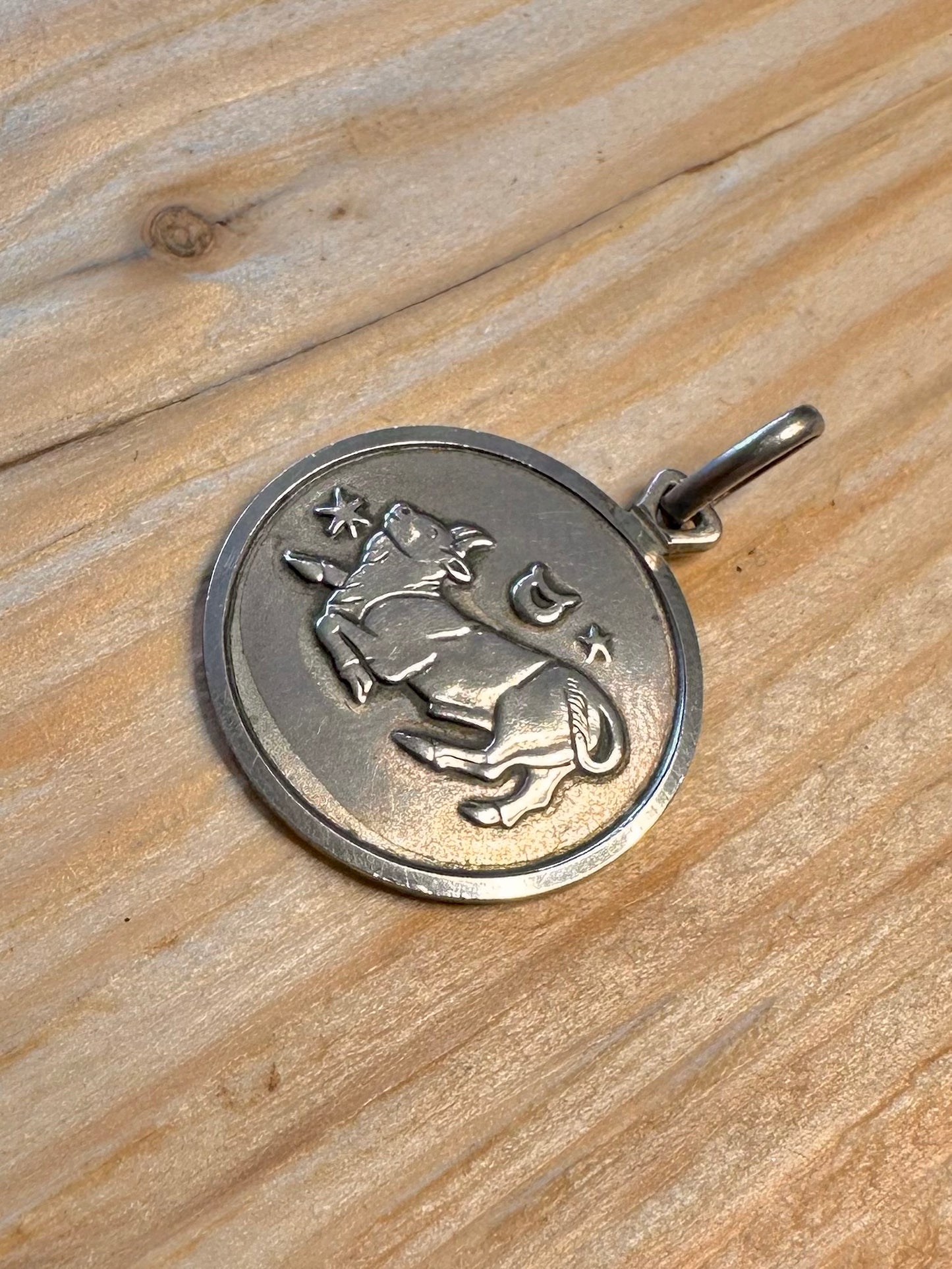 Vintage Taurus Zodiac Sign 835 Silver Pendant