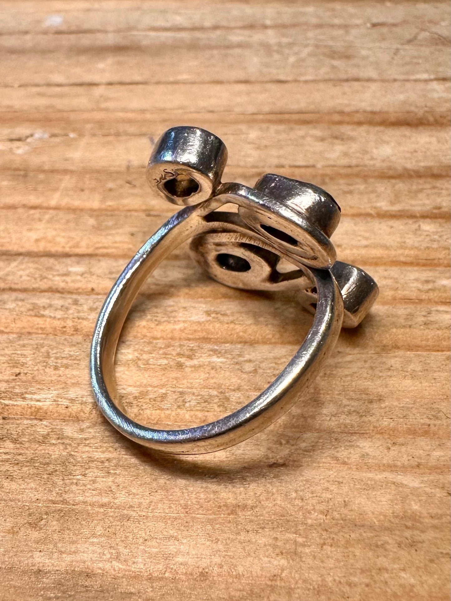 Abstract Multi Gemstone 925 Sterling Silver Size Q Ring