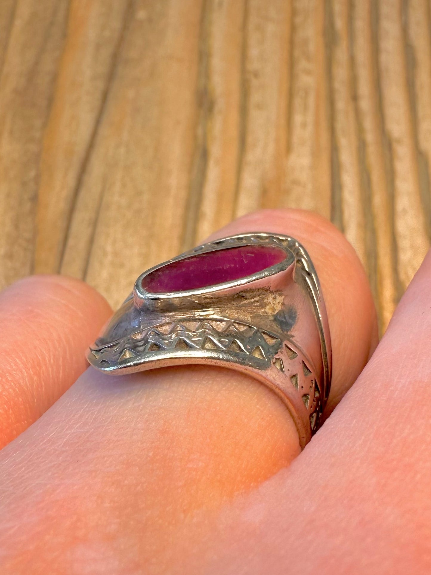 Purple Stone Wavy Boho 925 Sterling Silver Size Q1/2 Ring