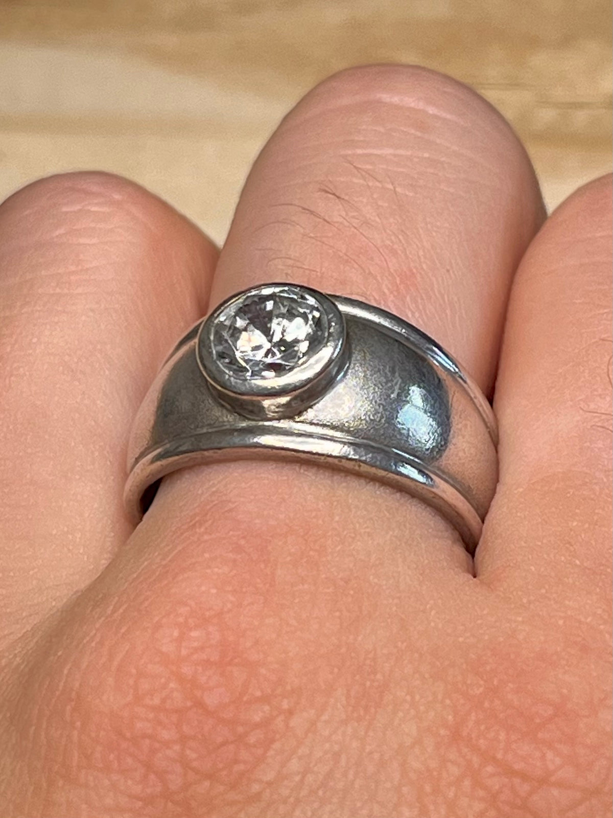 Cubic Zirconia Thick Band 925 Sterling Silver Size P Ring