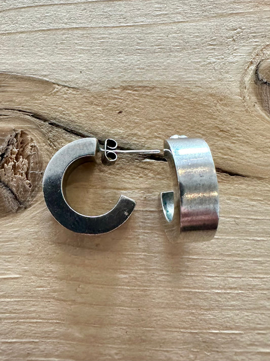 Vintage Chunky Half Hoop 925 Silver Earrings