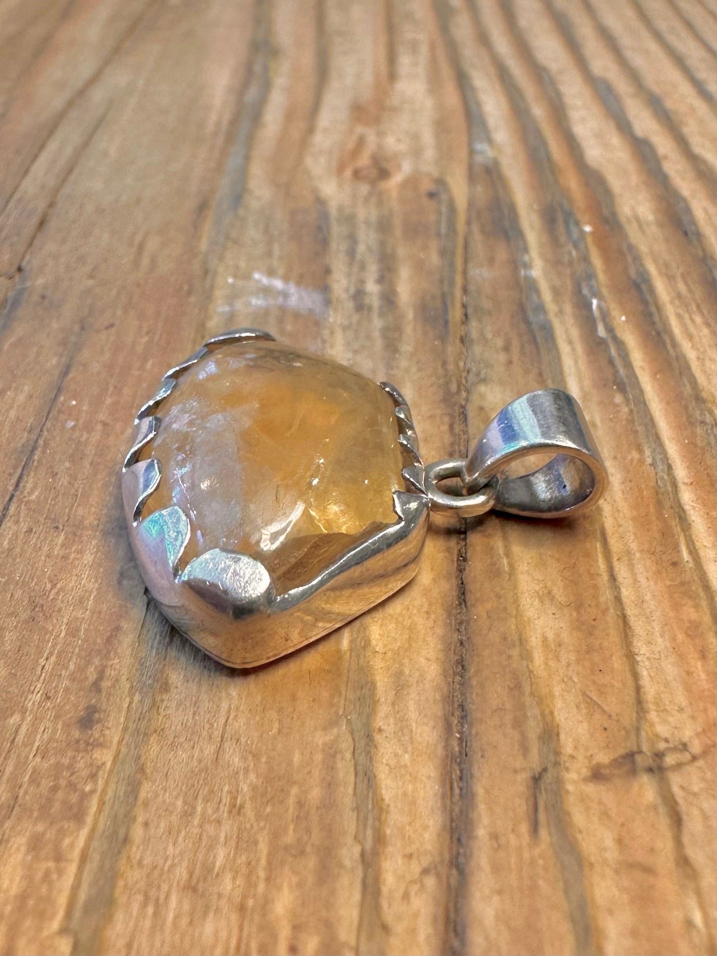 Abstract Yellow Quarts 925 Sterling Silver Pendant