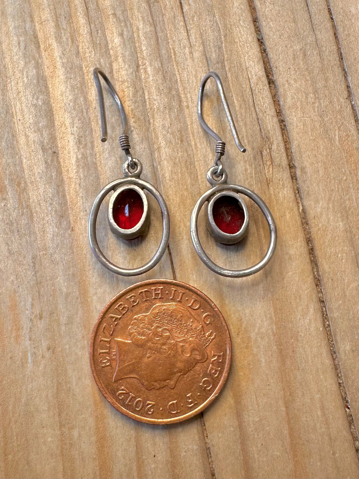 Vintage Garnet Dangle 925 Silver Earrings