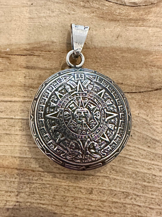 Vintage Mayan Aztec Calendar Mexico 925 Silver Pendant