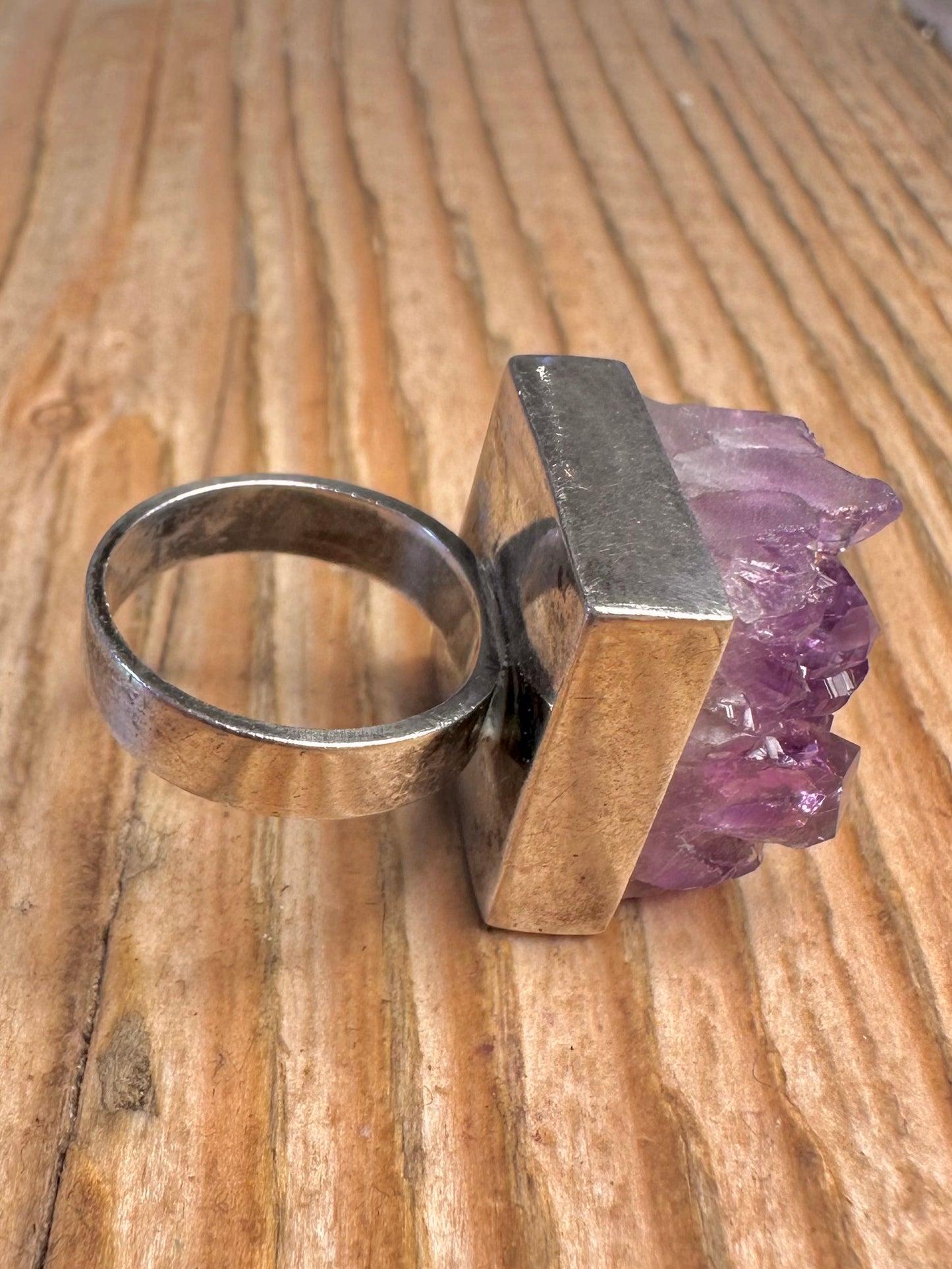 Rohametyst 1971 Quadrat 925 Sterling Silber Ring Größe G