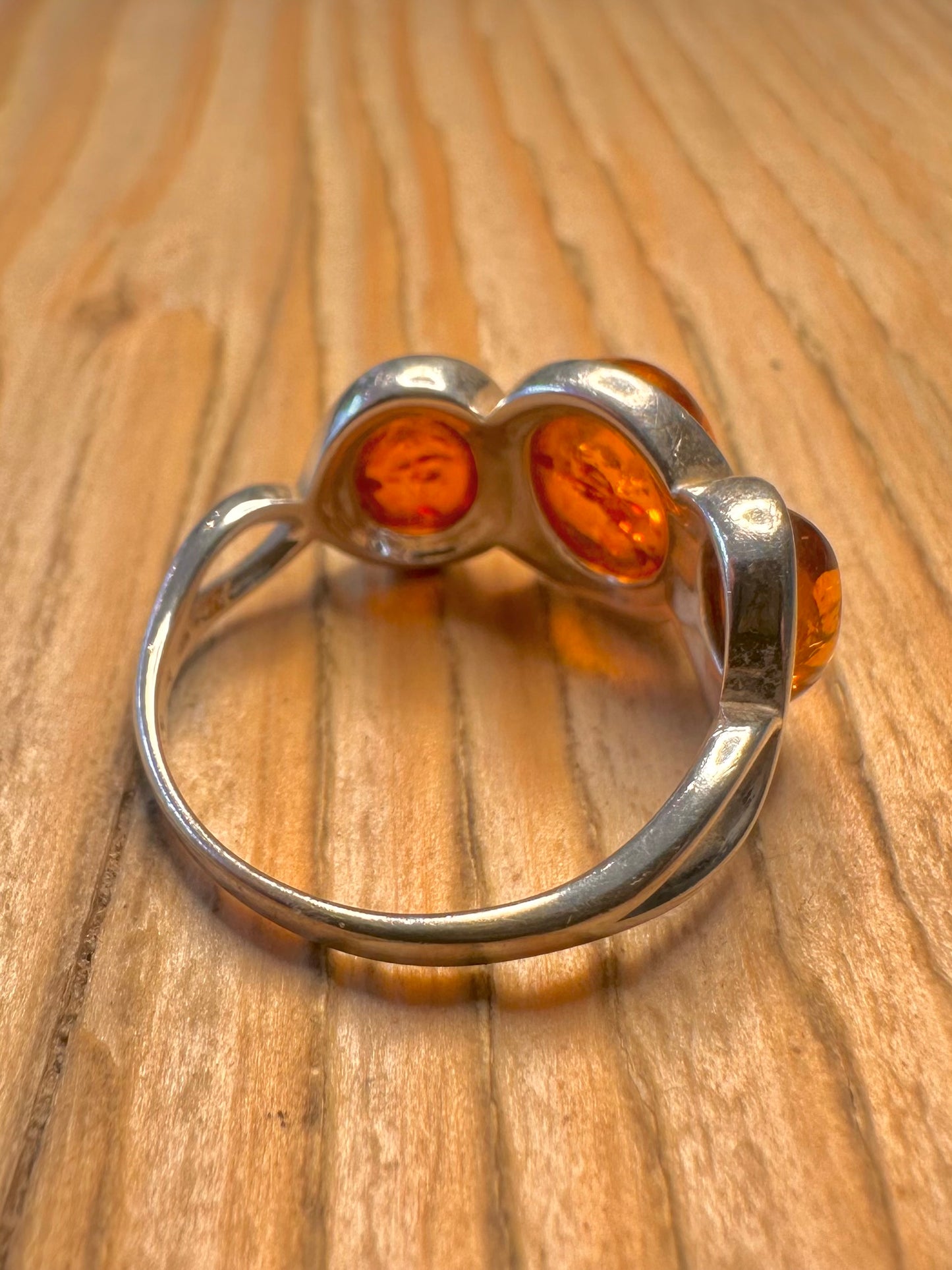 Vintage Amber Trio 925 Sterling Silver Size Q 1/2 Ring