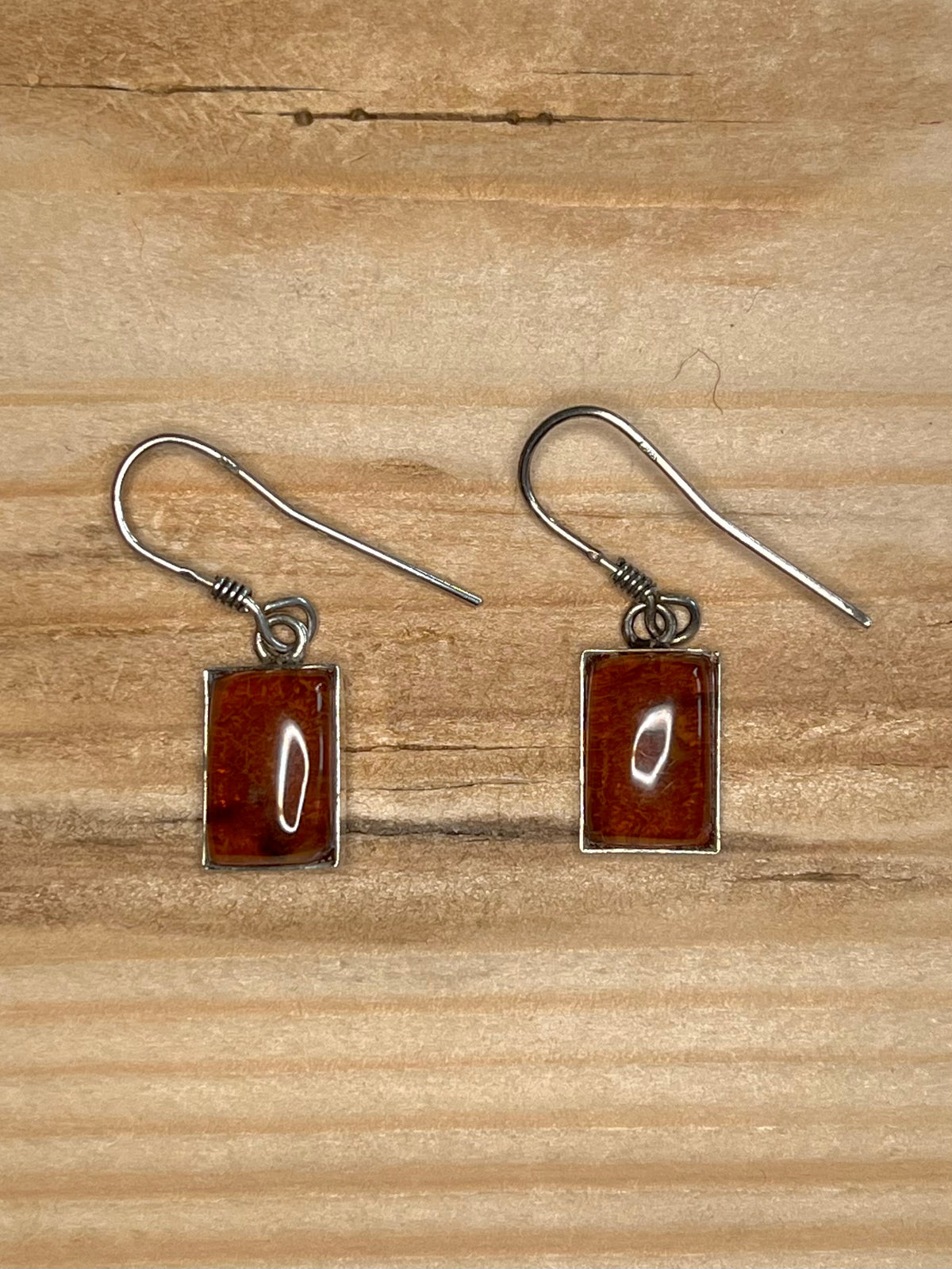 Rectangular Amber 925 Sterling Silver Drop Earrings