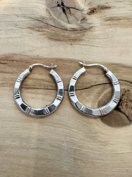 Vintage Abstract Hoops 925 Silver Earrings