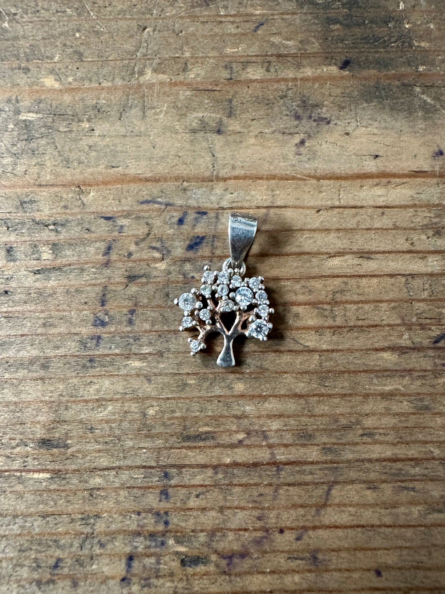 Modernist Tree of Life CZ Stone 925 Silver with a Rose Gold Plate Pendant