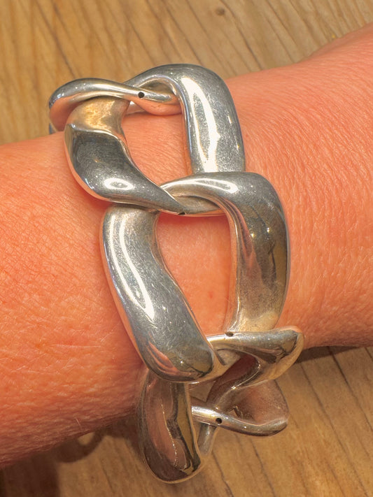 Modernist Chunky Curb Chain 925 Sterling Silver 8 Inch Bracelet