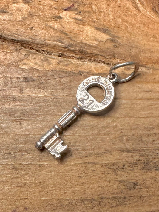 Vintage Key 21 Best Wishes 925 Silver Pendant