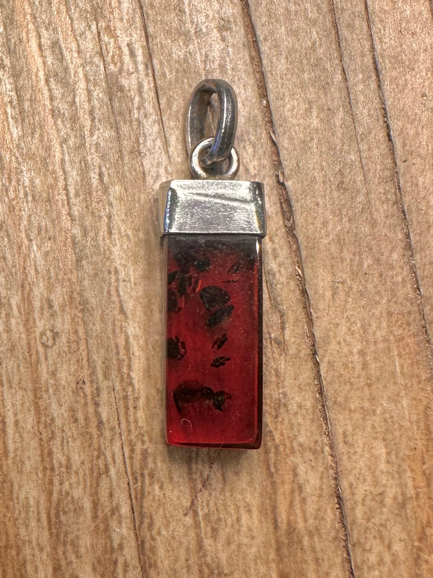 Abstract Amber Bar 925 Sterling Silver Pendant