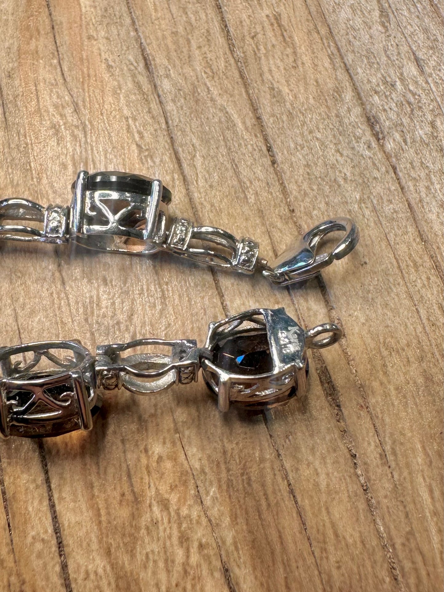 Modernist Smokey Quarts Tennis 925 Sterling Silver 7.2 inch Bracelet