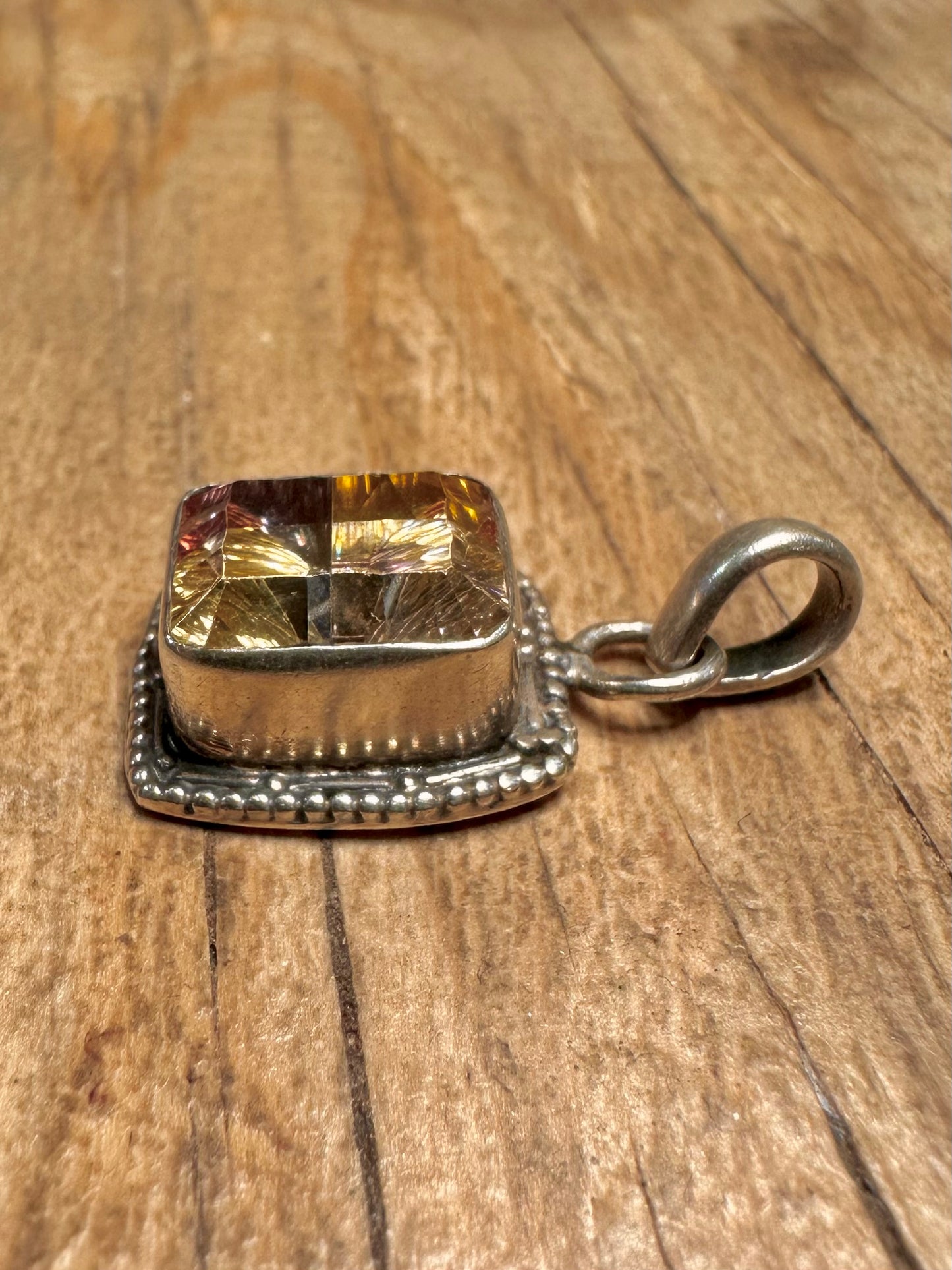 Vintage Citrine Square 925 Sterling Silver Pendant