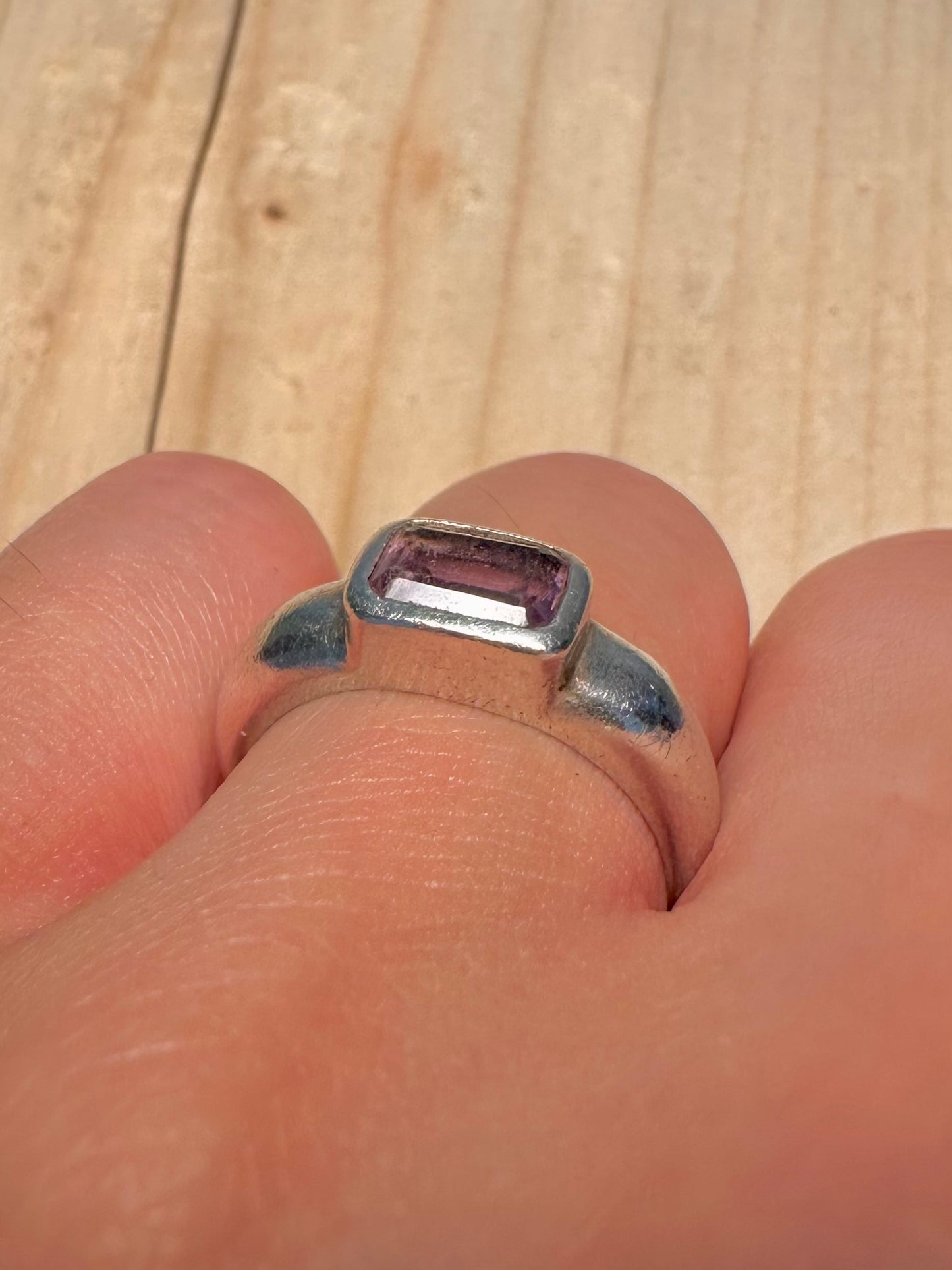 Rectangular Amethyst 925 Sterling Silver Size N Ring