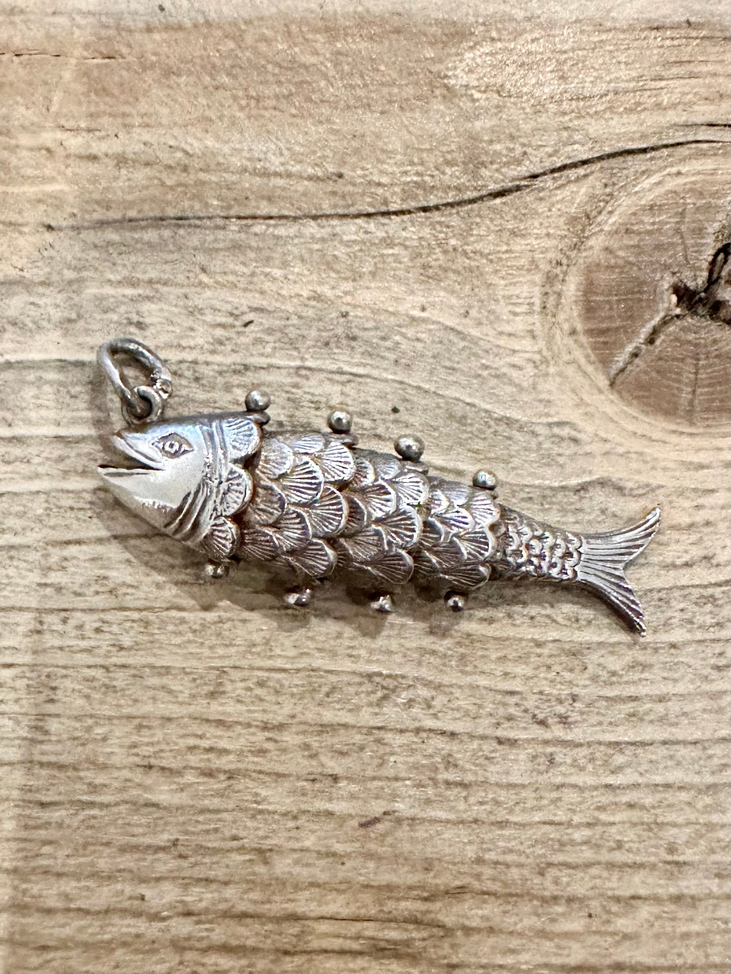 Vintage Articulated Moving Fish 925 Silver Pendant