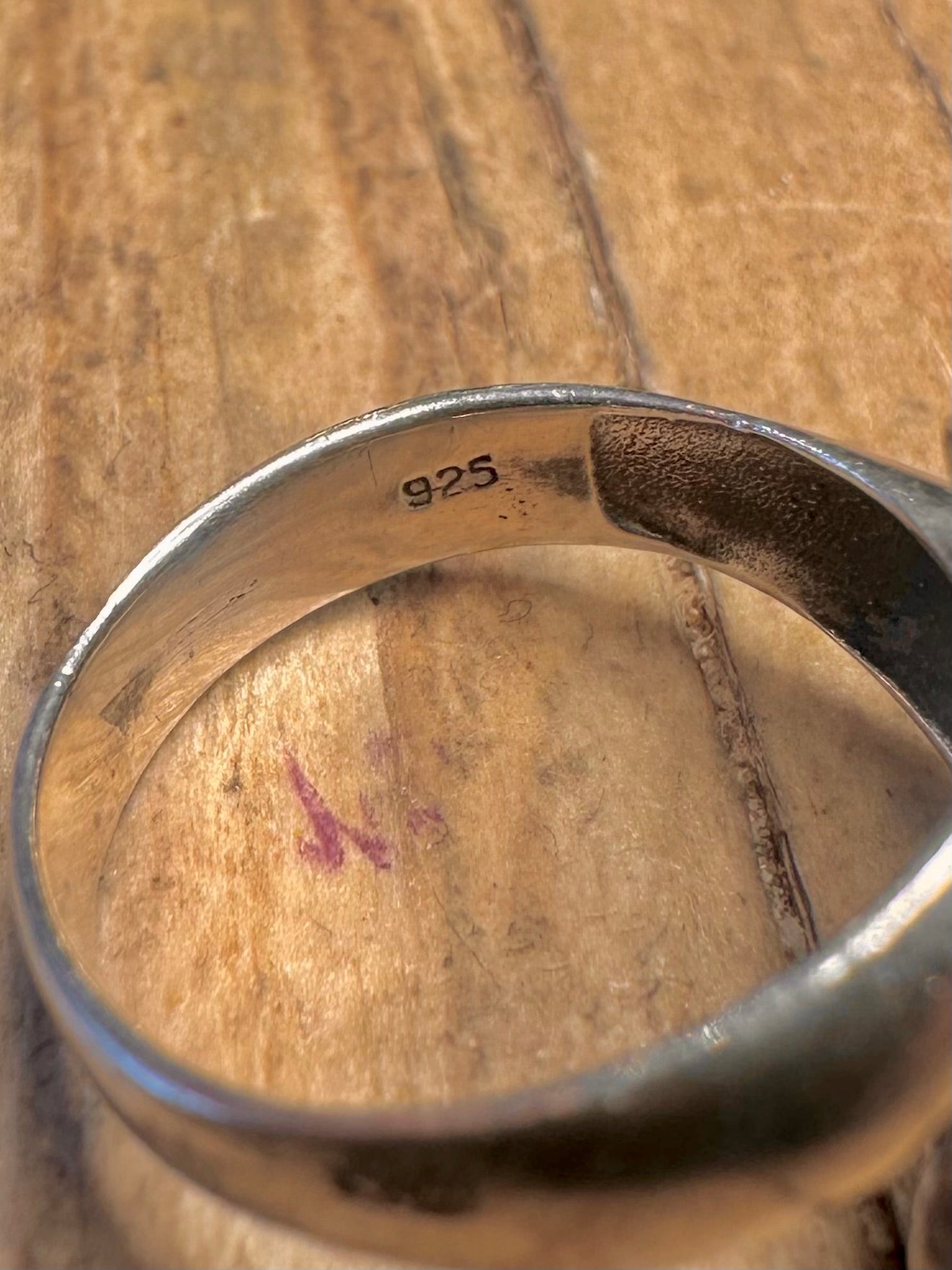 Abstract Azurite Malachite Overlapping 925 Sterling Silver Size N Ring