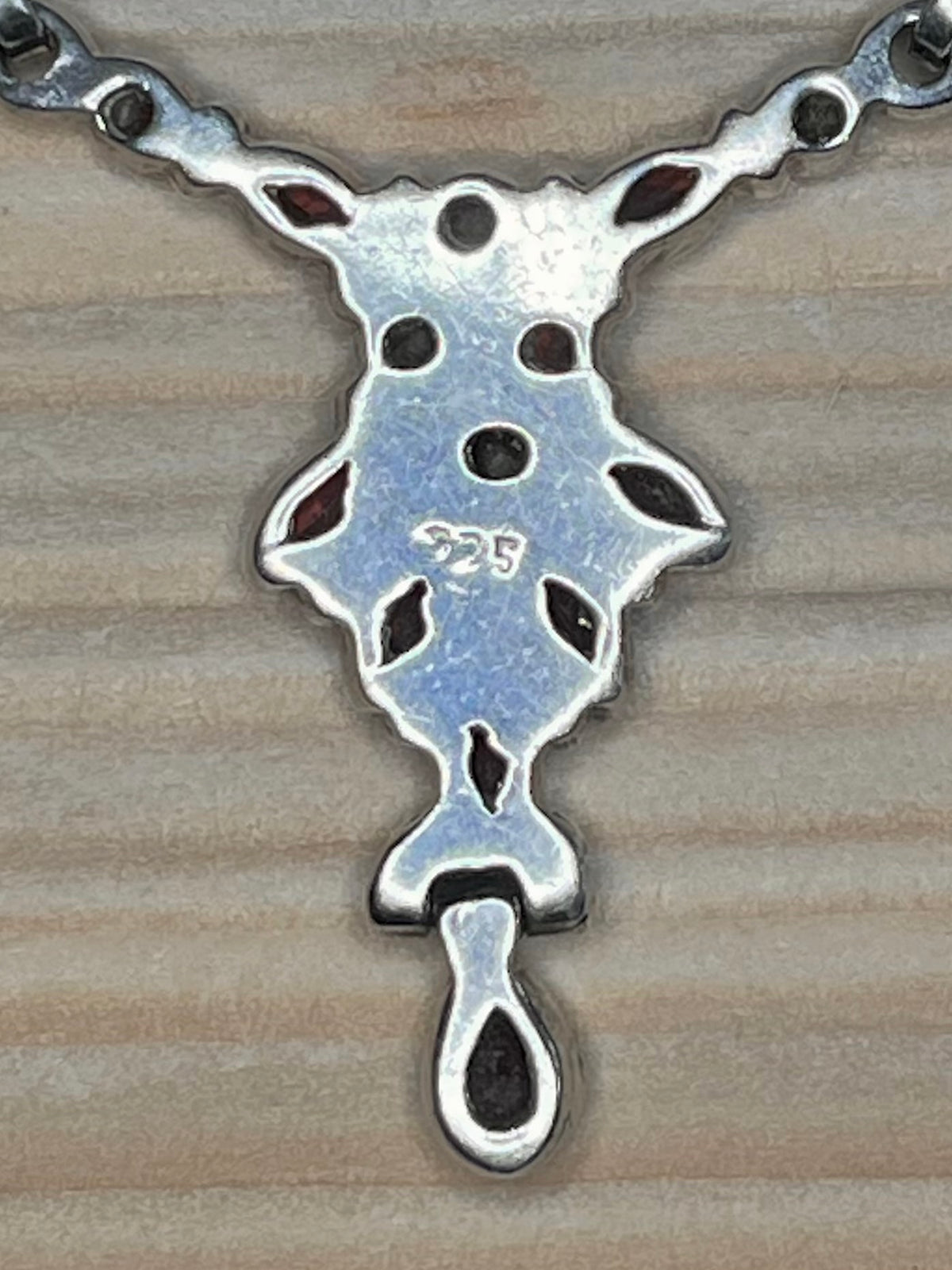 Garnet Ornate 925 Sterling Silver 16.75 - 18.75 inch Necklace