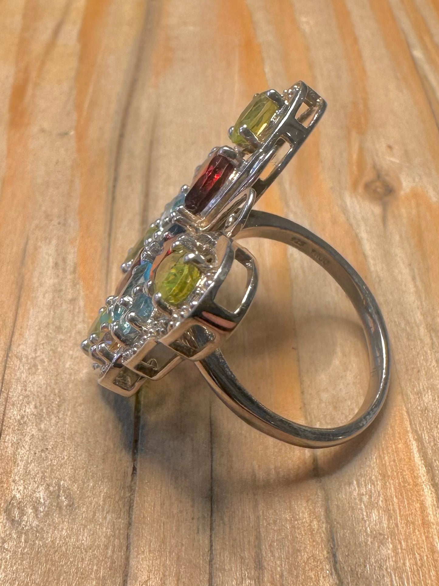 Modernist Multi Gemstone Butterfly 925 Silver Size R1/2 Ring