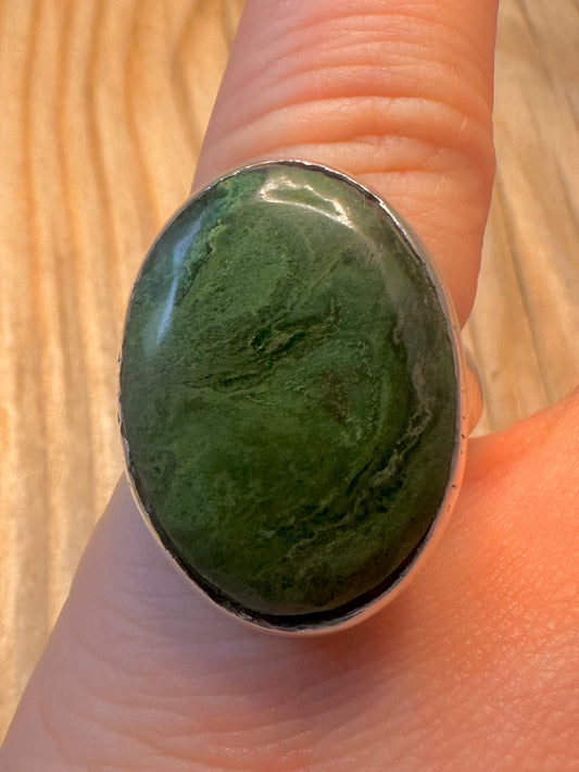 Chunky 2000 Green Stone 925 Silver Size P Ring