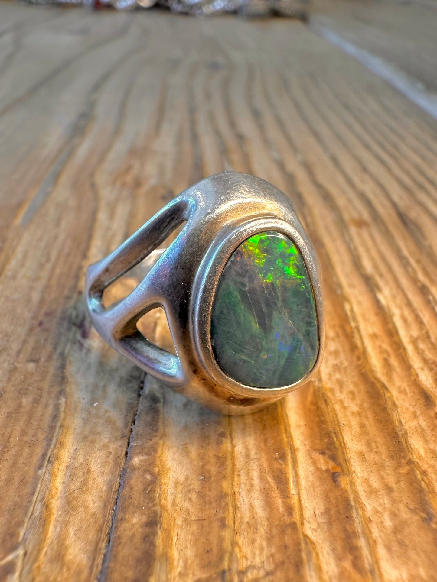 Blue Australian Opal Doublet 925 Sterling Silver Size O Ring