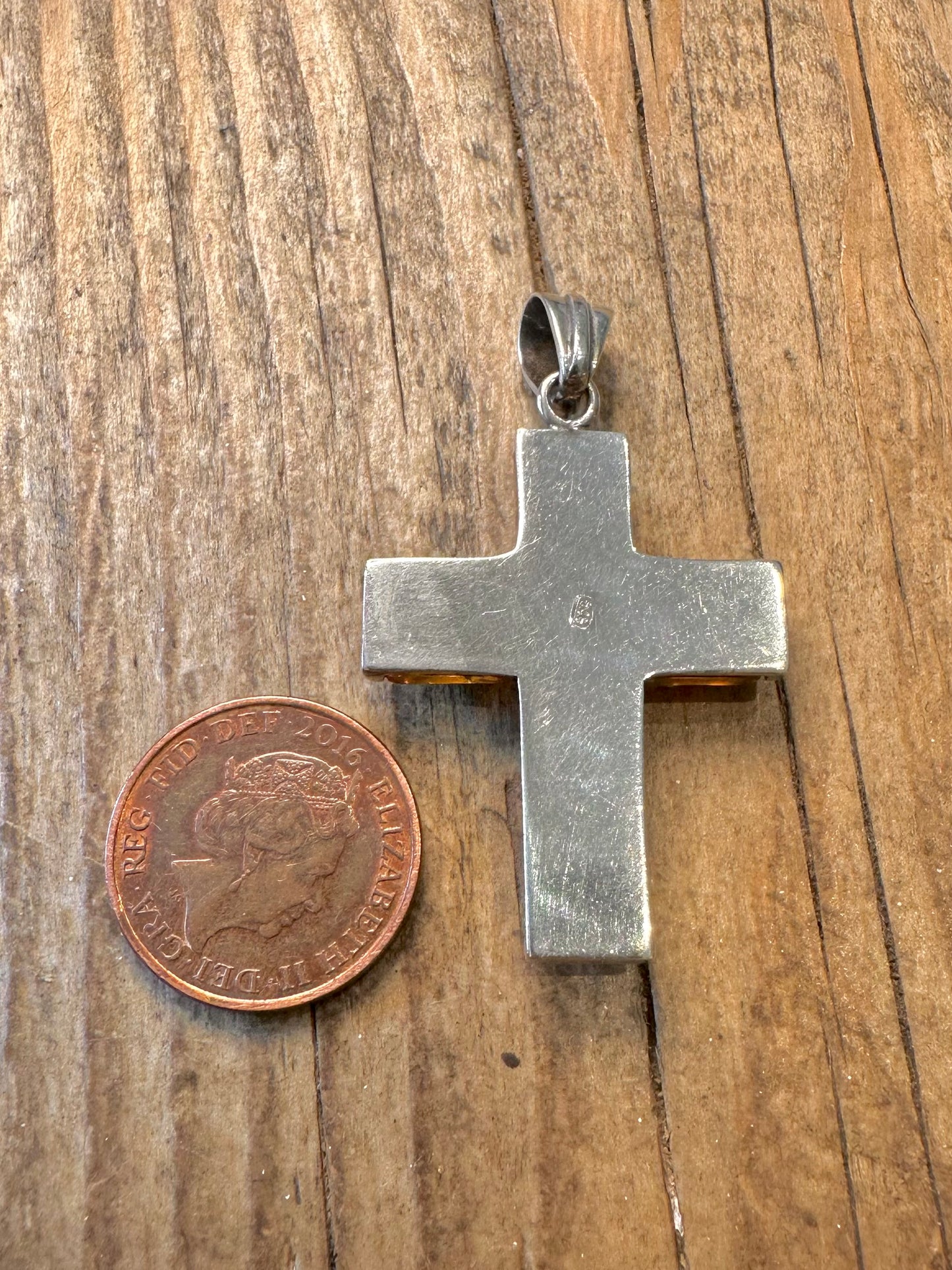 Baltic Amber Cross 925 Sterling Silver Pendant
