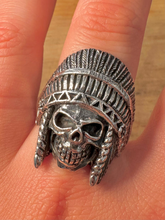 Vintage Native American Skull 925 Silver Size Z+1 Ring