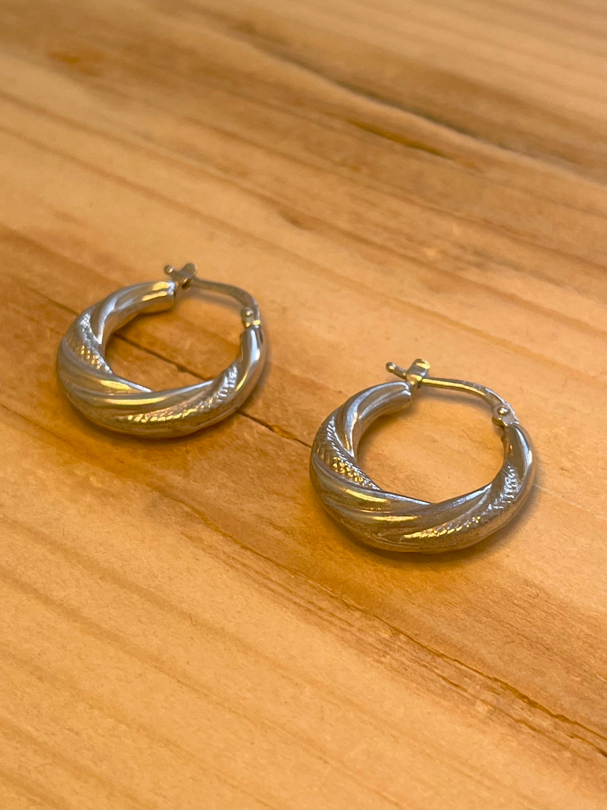 Chunky Twisted Textured Hoops 925 Italy Sterling Silver Earrings