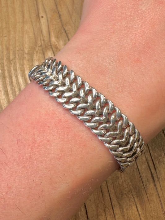 Modern 2018 Buckle Clasp Double Chain 925 Sterling Silver London Mexico 7.4 to 8.3 inch Bracelet