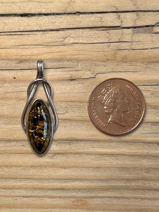 Elongate Yellow Amber 925 Sterling Silver Pendant