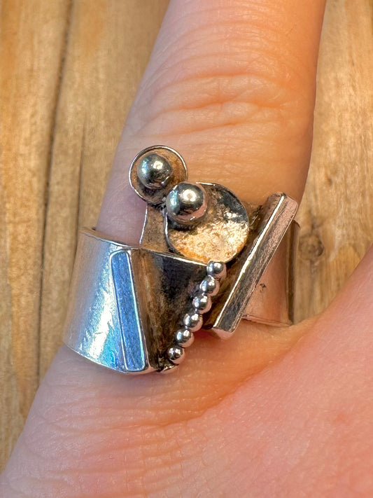 Abstract Brutalist 925 Sterling Silver Size N Ring